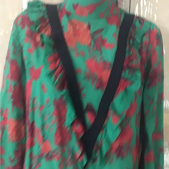 Falguni Shane Peacock Tunic Dress Top 100% Crepe Sz. M Floral Print W/ Zebras - Picture 2 of 11